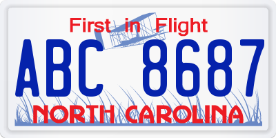 NC license plate ABC8687