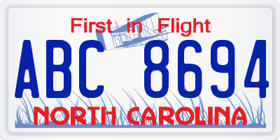 NC license plate ABC8694