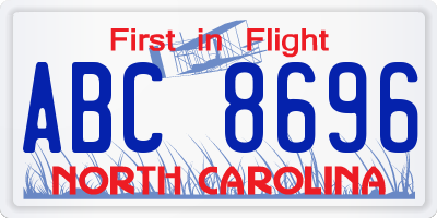 NC license plate ABC8696