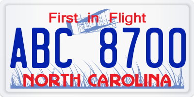 NC license plate ABC8700