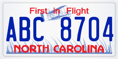 NC license plate ABC8704