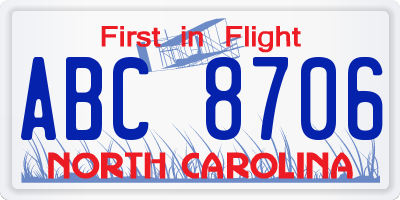 NC license plate ABC8706
