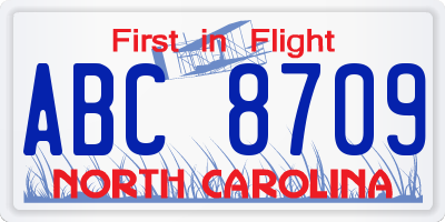 NC license plate ABC8709
