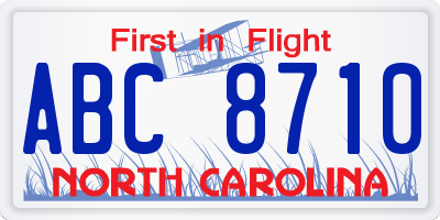 NC license plate ABC8710