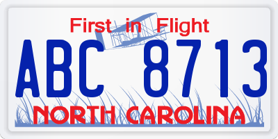 NC license plate ABC8713