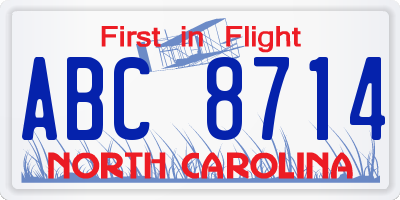 NC license plate ABC8714