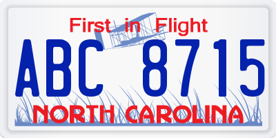 NC license plate ABC8715