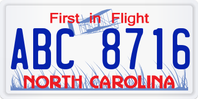 NC license plate ABC8716