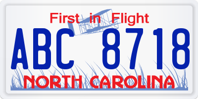 NC license plate ABC8718