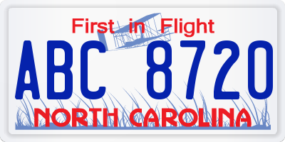 NC license plate ABC8720