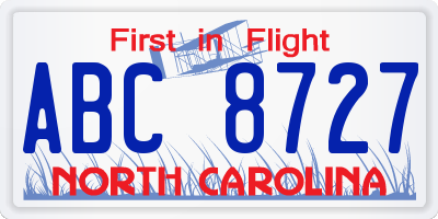 NC license plate ABC8727