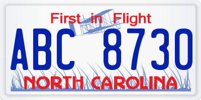 NC license plate ABC8730