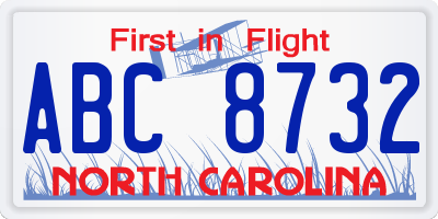 NC license plate ABC8732