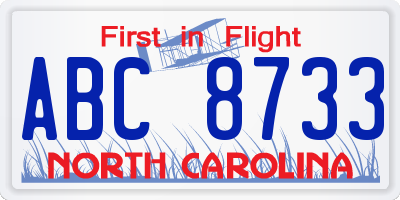 NC license plate ABC8733