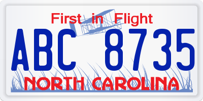 NC license plate ABC8735