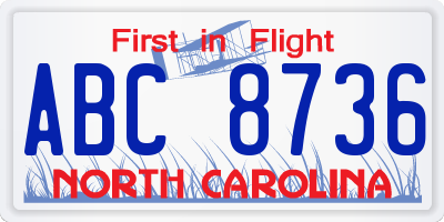 NC license plate ABC8736