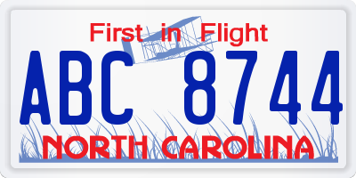 NC license plate ABC8744