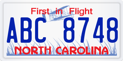NC license plate ABC8748