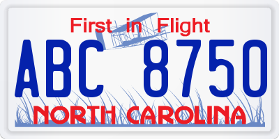 NC license plate ABC8750
