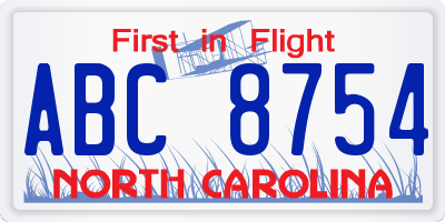 NC license plate ABC8754