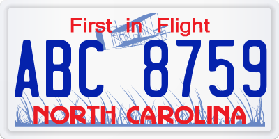 NC license plate ABC8759