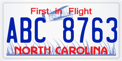 NC license plate ABC8763