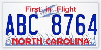 NC license plate ABC8764