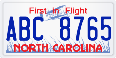 NC license plate ABC8765