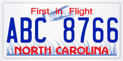 NC license plate ABC8766