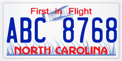 NC license plate ABC8768