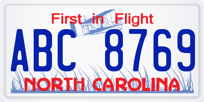 NC license plate ABC8769