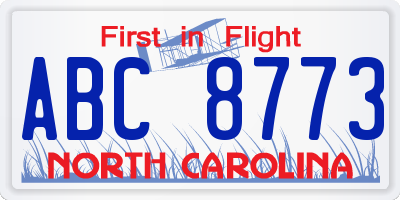 NC license plate ABC8773