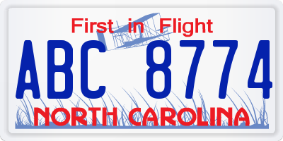 NC license plate ABC8774