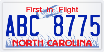 NC license plate ABC8775