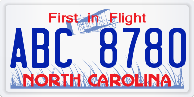 NC license plate ABC8780