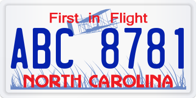 NC license plate ABC8781