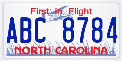 NC license plate ABC8784