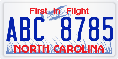 NC license plate ABC8785