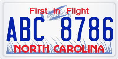 NC license plate ABC8786