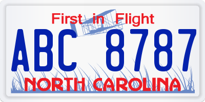 NC license plate ABC8787