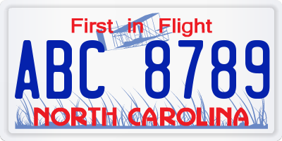 NC license plate ABC8789