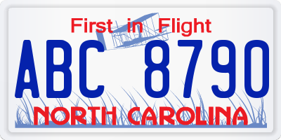 NC license plate ABC8790