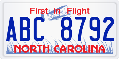 NC license plate ABC8792