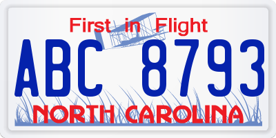 NC license plate ABC8793