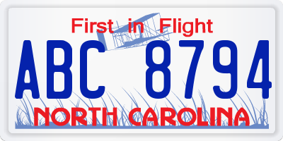 NC license plate ABC8794