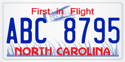 NC license plate ABC8795