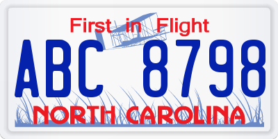 NC license plate ABC8798
