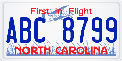 NC license plate ABC8799
