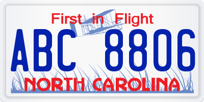 NC license plate ABC8806
