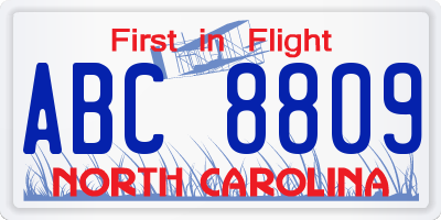 NC license plate ABC8809